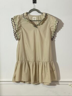 Umgee Beige Ruffle-Hem Midi Dress with Scallop Trim